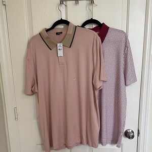 2 Express Men's Pink and Burgundy Polo Shirts